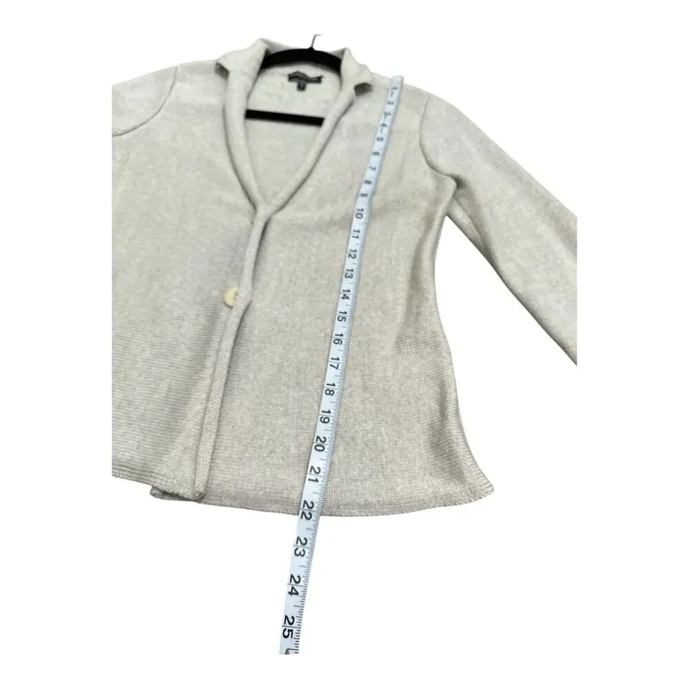 Eileen Fisher Womens Petite P Merino Wool Cardigan Sweater Beige Button Front